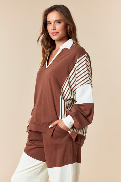 Mocha & Ecru Collar Sweatshirt