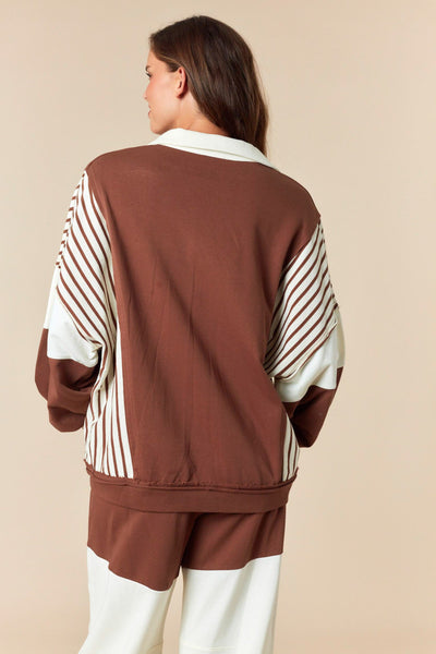 Mocha & Ecru Collar Sweatshirt