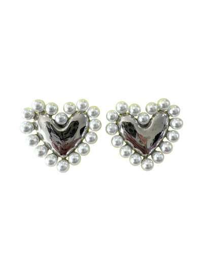 Gold Heart Stud with Pearls Earrings