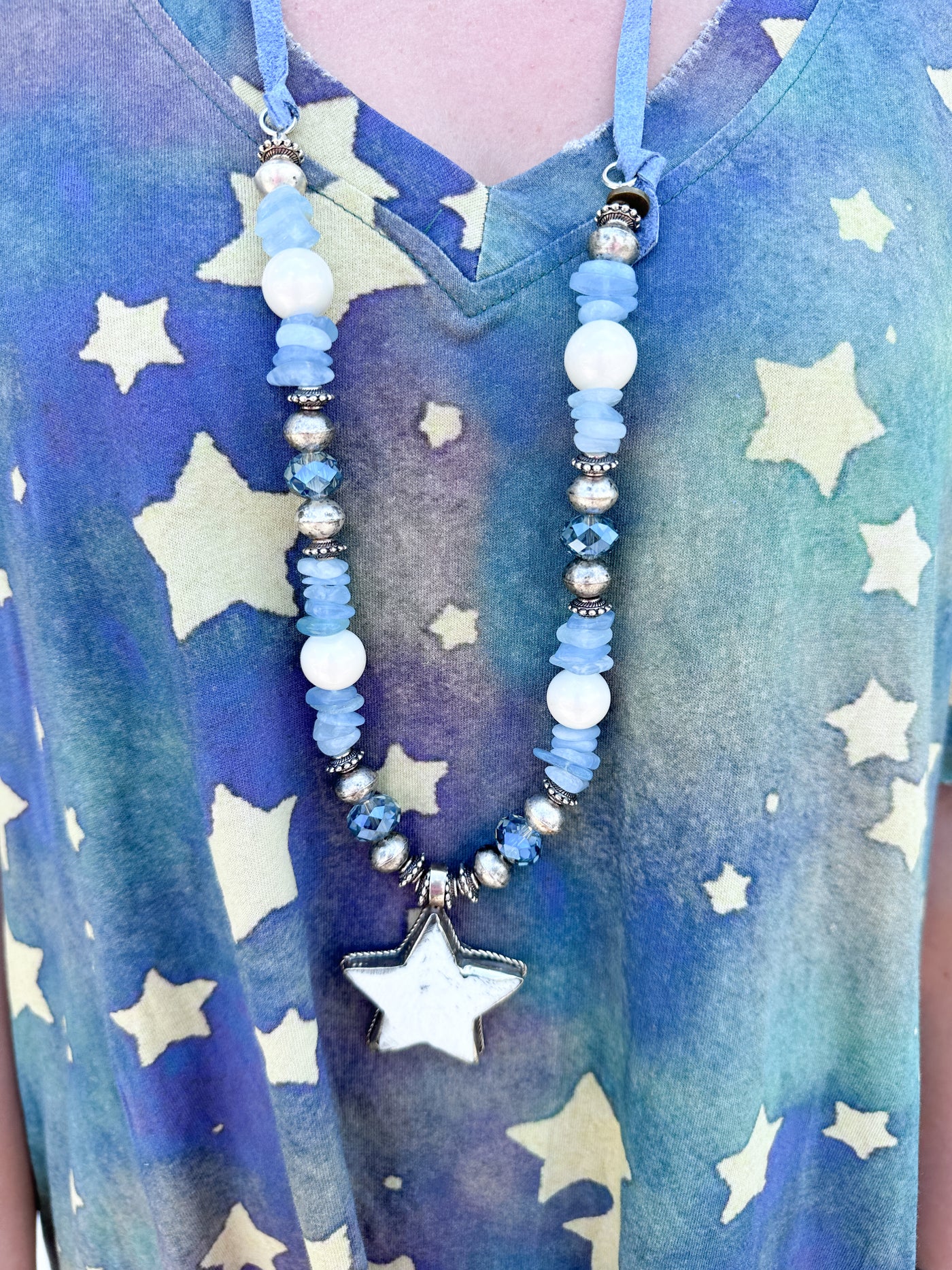 Blue and White Star Necklace