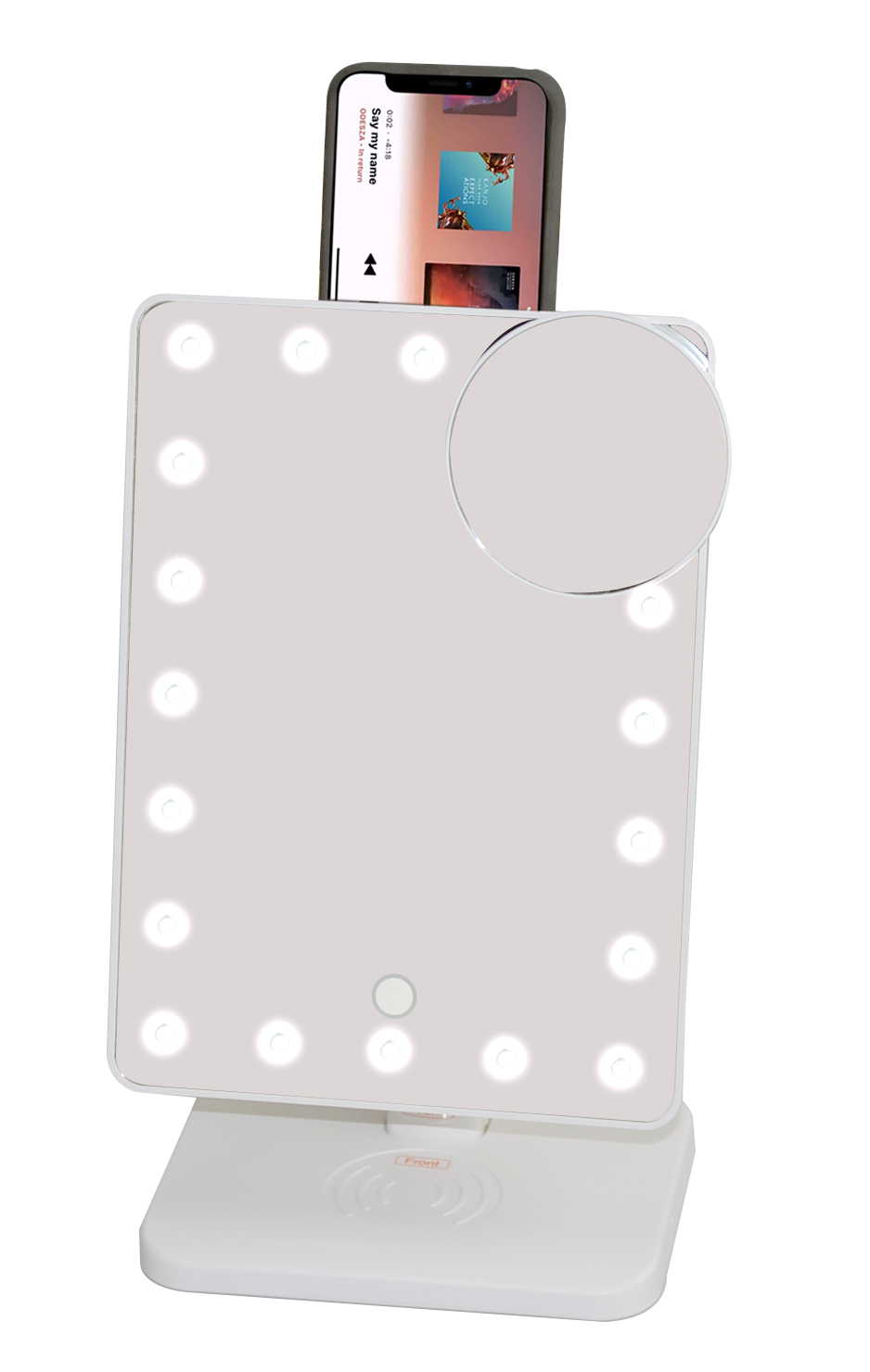 Glam Studio Vanity Mirror and Bluetooth Speaker-White