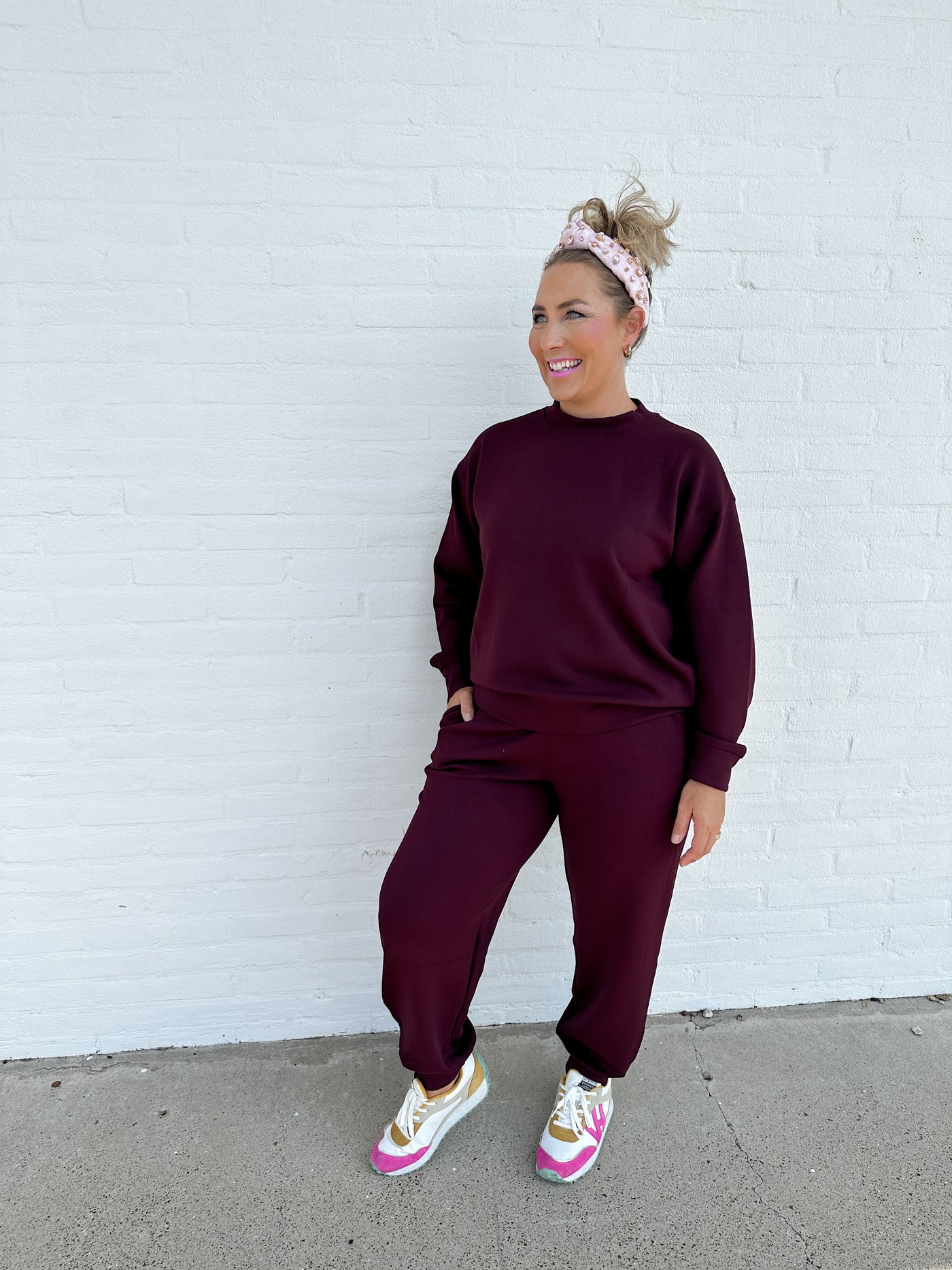 Burgundy Modal Scuba Mock Neck Pullover