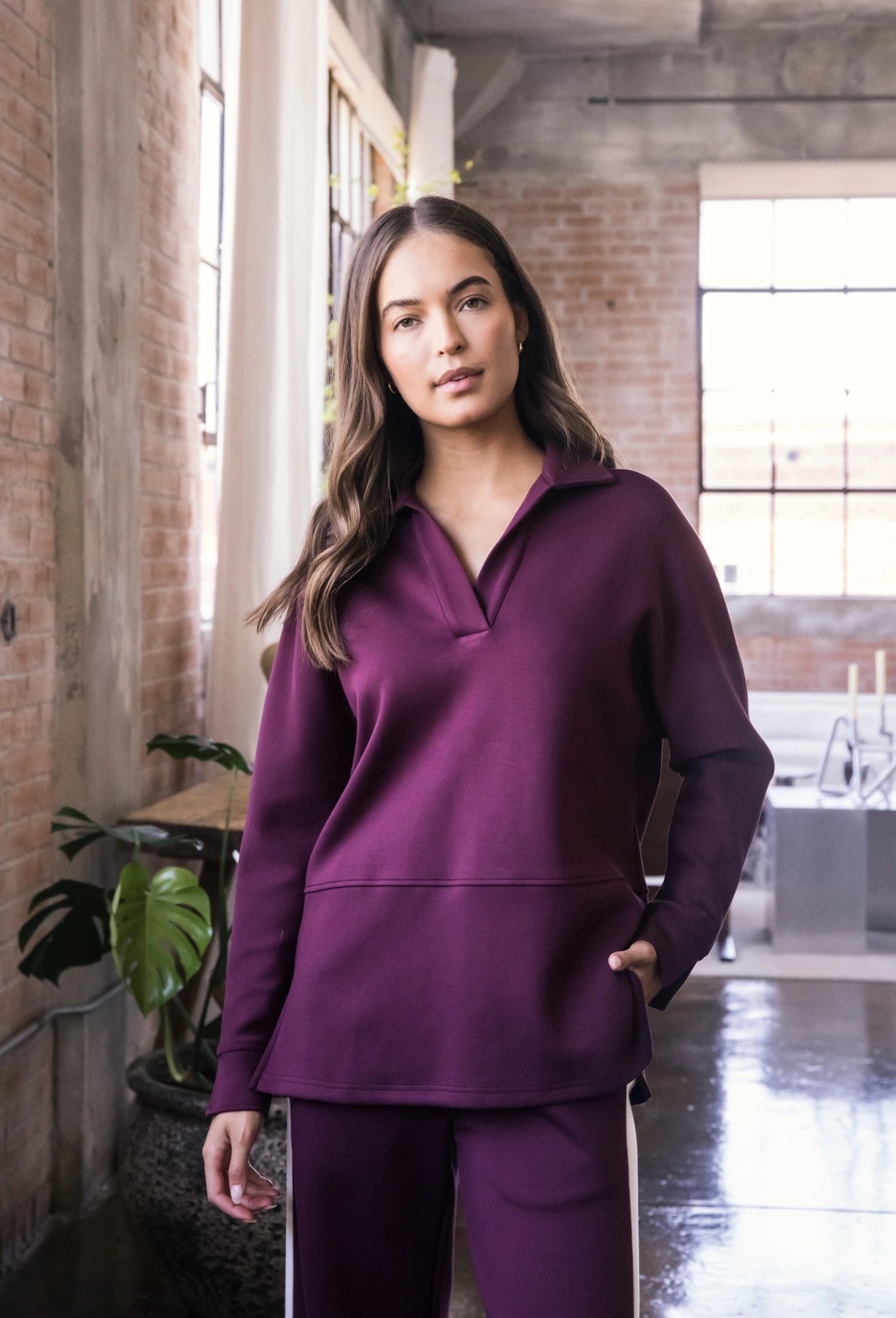 Butter Modal Port Collared Long Sleeve Top