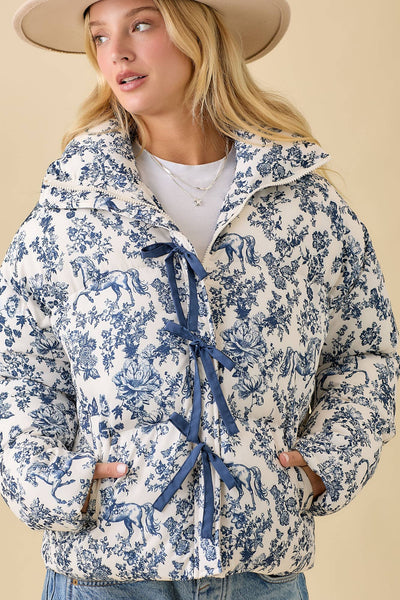 Navy Toile Horse Puff Jacket