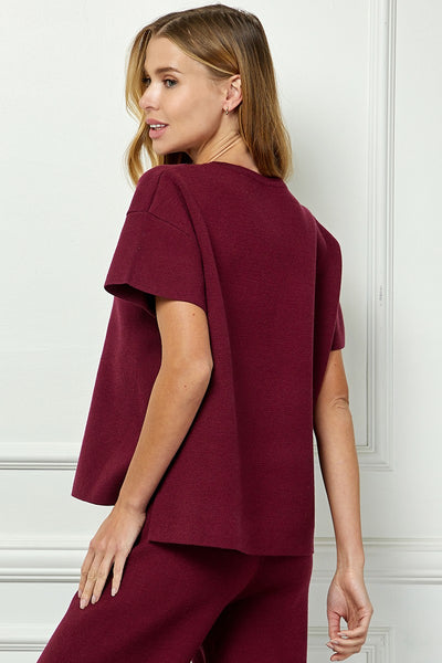 Burgundy Short Sleeve Sweater Top