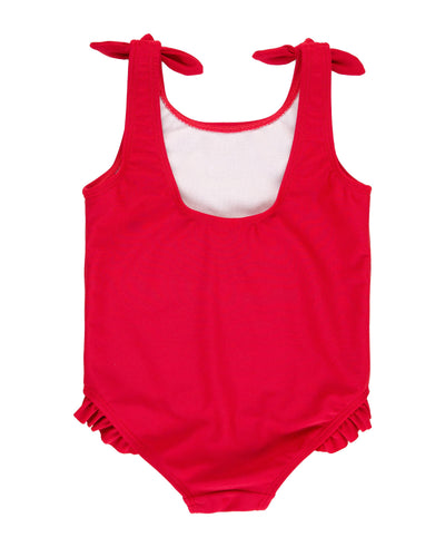 Girls Red Tie Shoulder Bathing Suit