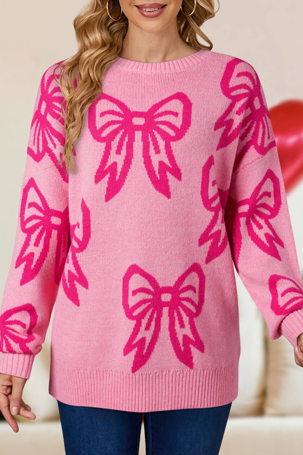 Pink Bow Knit Sweater