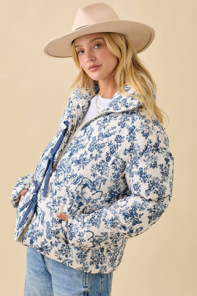 Navy Toile Horse Puff Jacket
