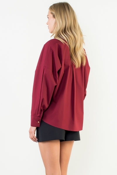 Maroon V-neck Long Sleeve Top