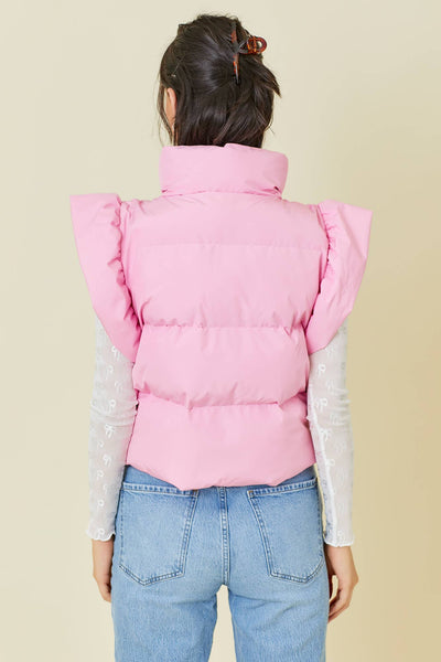 Pink Bow Tie Ruffle Puffer Vest