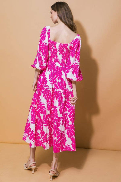 Tropical FUCHSIA IVORY Contemporary Midi dress