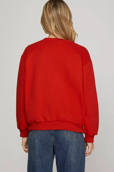 Christmas Long Sleeve Red Plaid Bow Knit Top