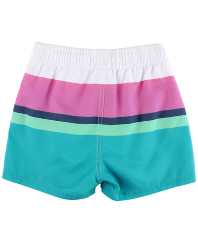 RuffleButts - Boys Aqua Color Block Swim Trunks