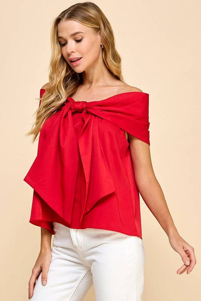 Red Bow Off The Shoulder Top