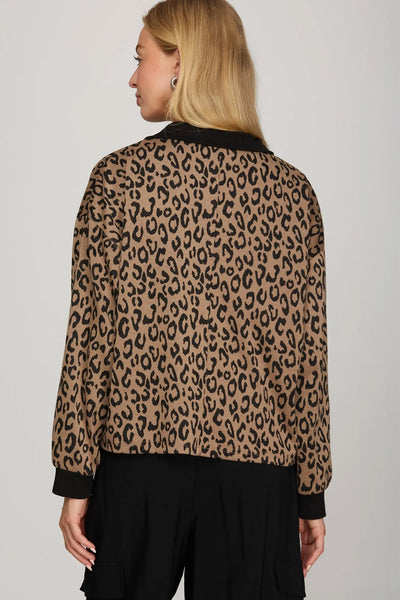 Leopard Half Zip Long sleeve Top
