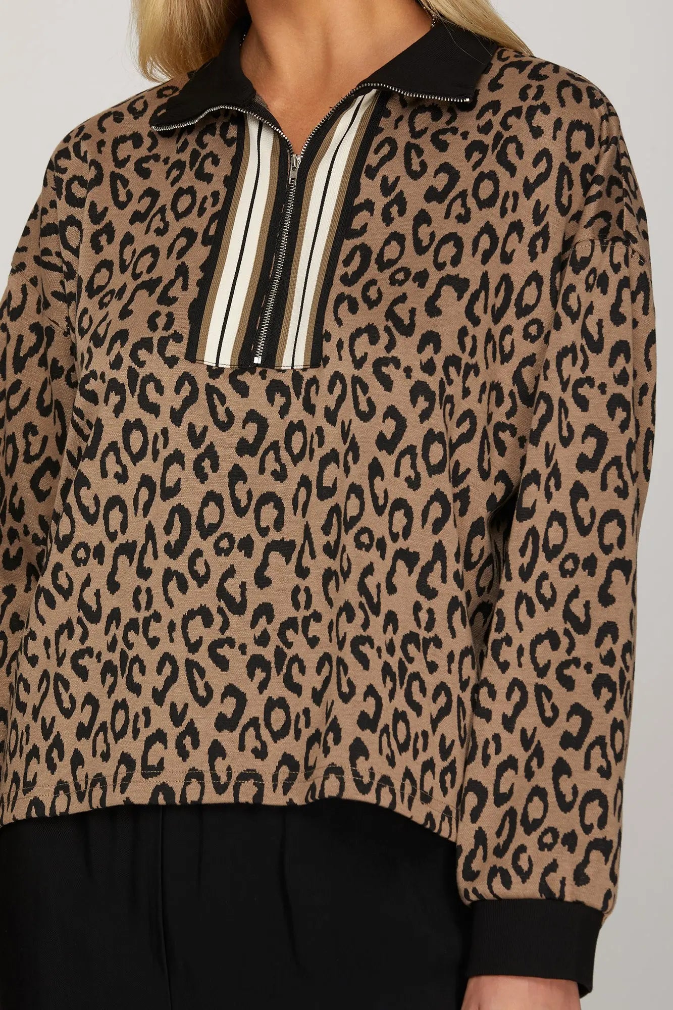 Leopard Half Zip Long sleeve Top