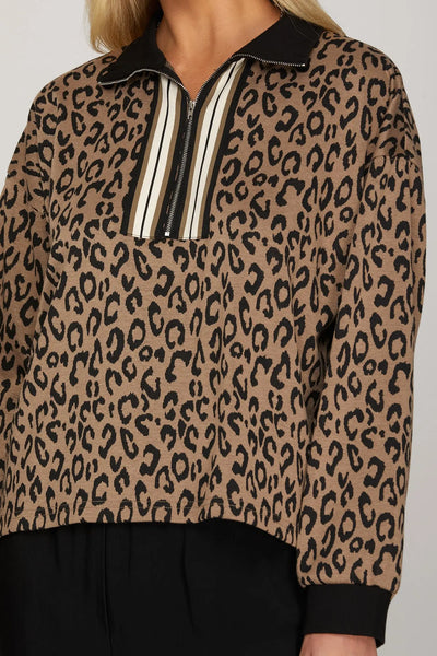 Leopard Half Zip Long sleeve Top