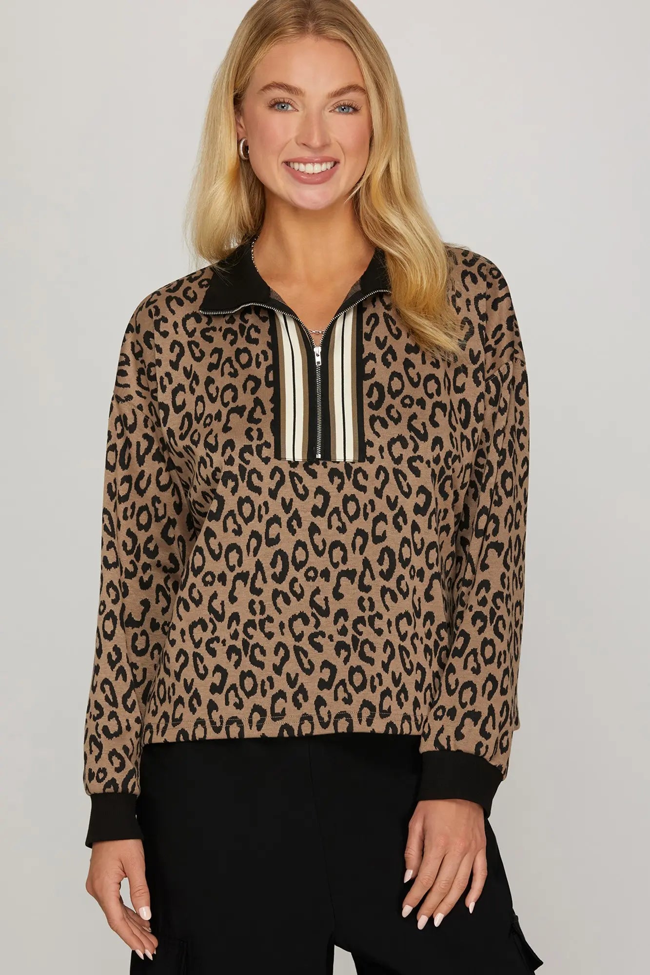 Leopard Half Zip Long sleeve Top