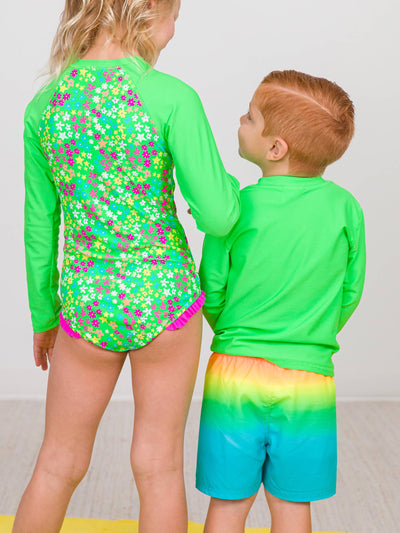 Boys Neon Lime Long Sleeve Rash Guard