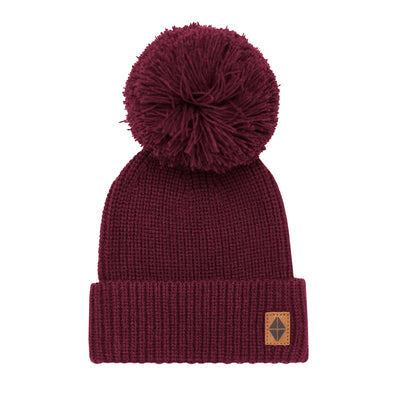 Chunky Knit Pom Beanie in Burgundy