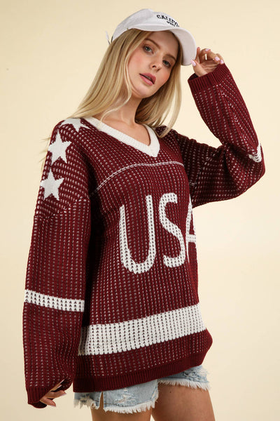 Burgundy Oversized Game Day Knit Sweater