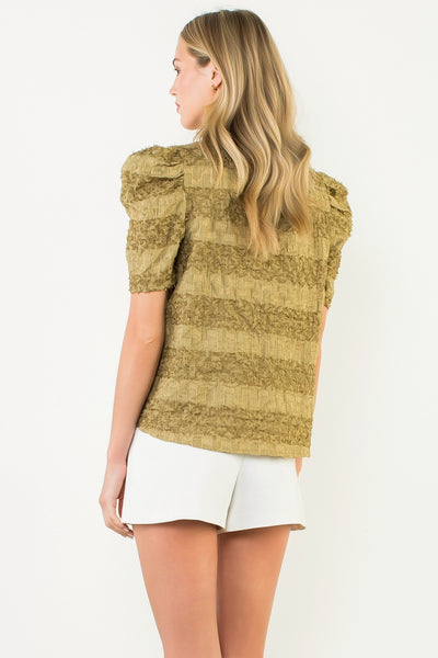 Olive Short Sleeve Textured Top