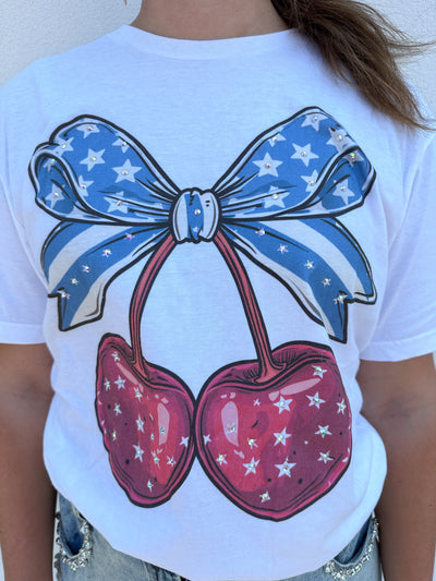 Patriotic Bling Cherry Bow Tee