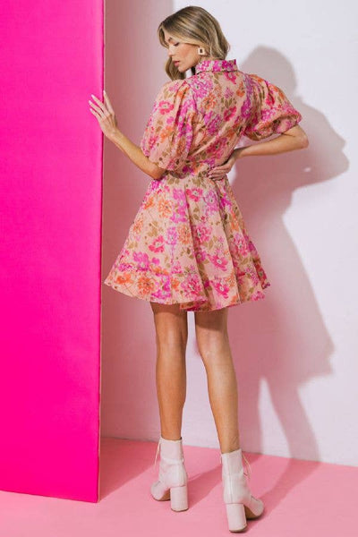 Peach Floral Contemporary Mini Dress