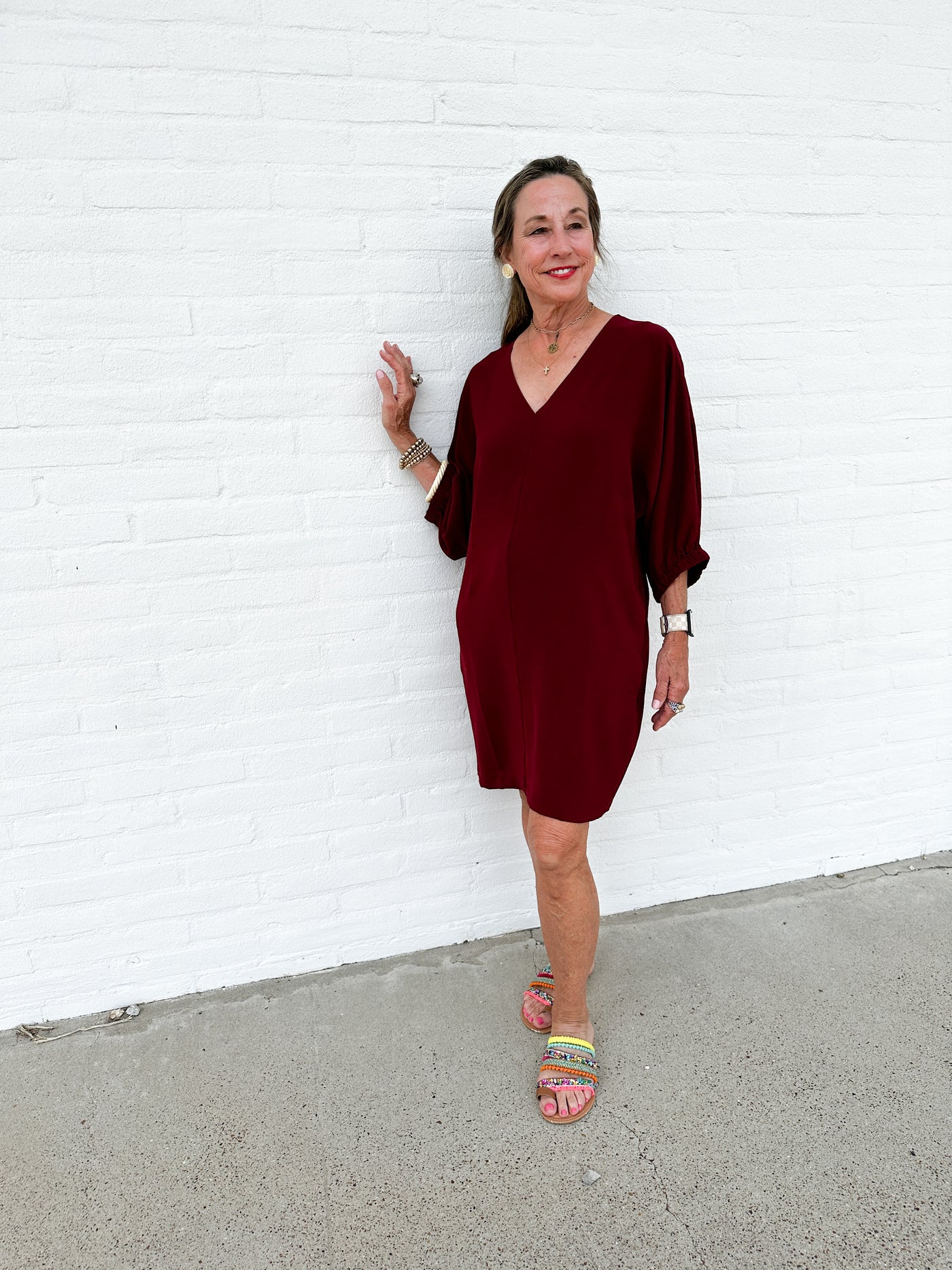 Doman Wine V-Neck Dress