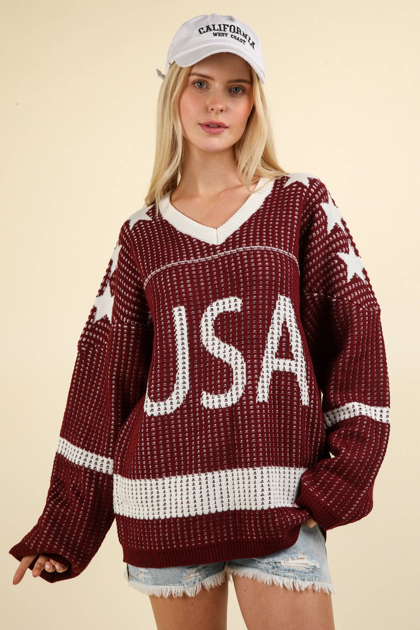 Burgundy Oversized Game Day Knit Sweater