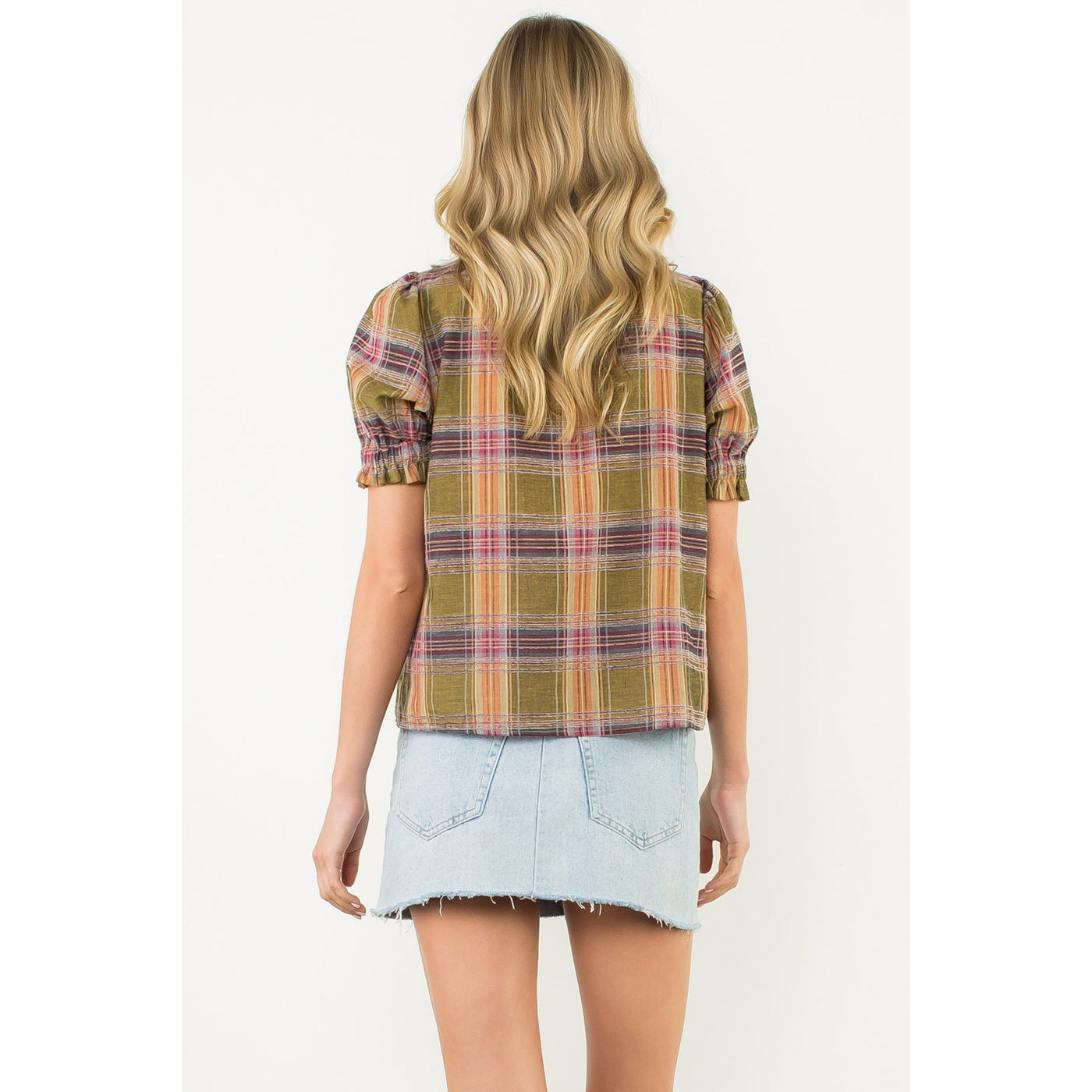 Plaid Puff Sleeve Top