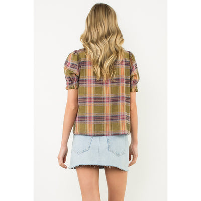 Plaid Puff Sleeve Top