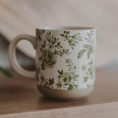 Green Floral 14oz Stoneware Coffee Mug