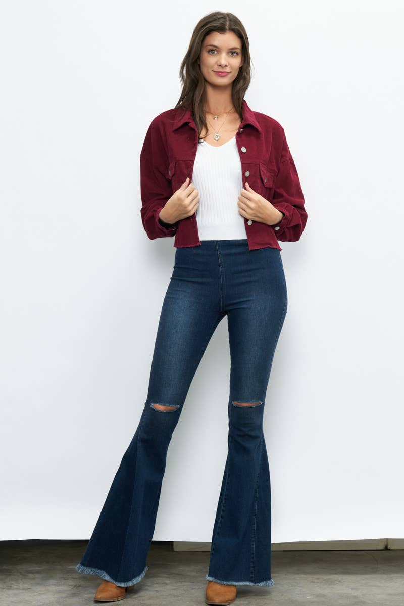 BURGUNDY CROPPED CORDUROY JACKET