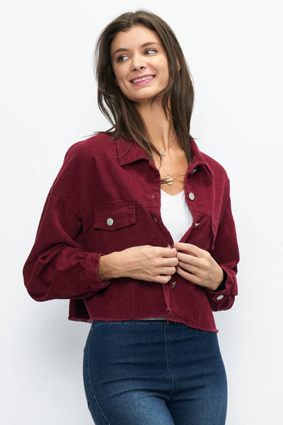 BURGUNDY CROPPED CORDUROY JACKET