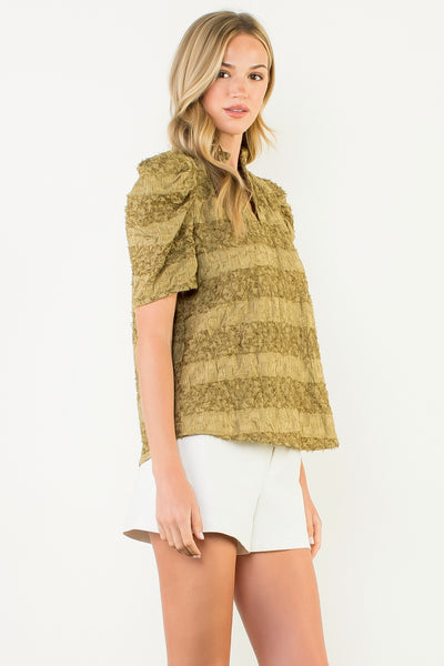 Olive Short Sleeve Textured Top