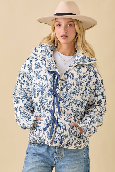 Navy Toile Horse Puff Jacket