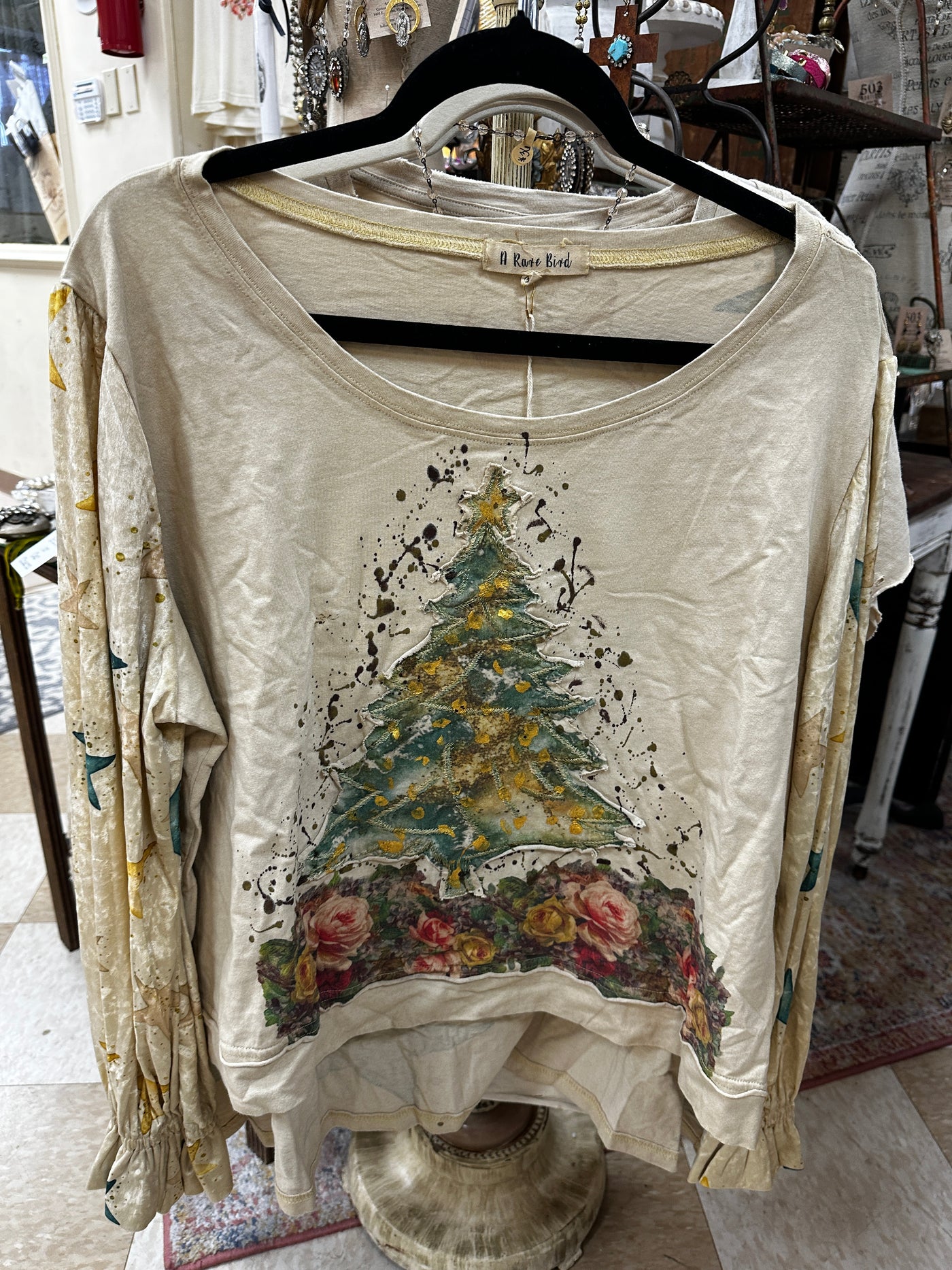 Vintage Roses & Christmas Tree Shirt