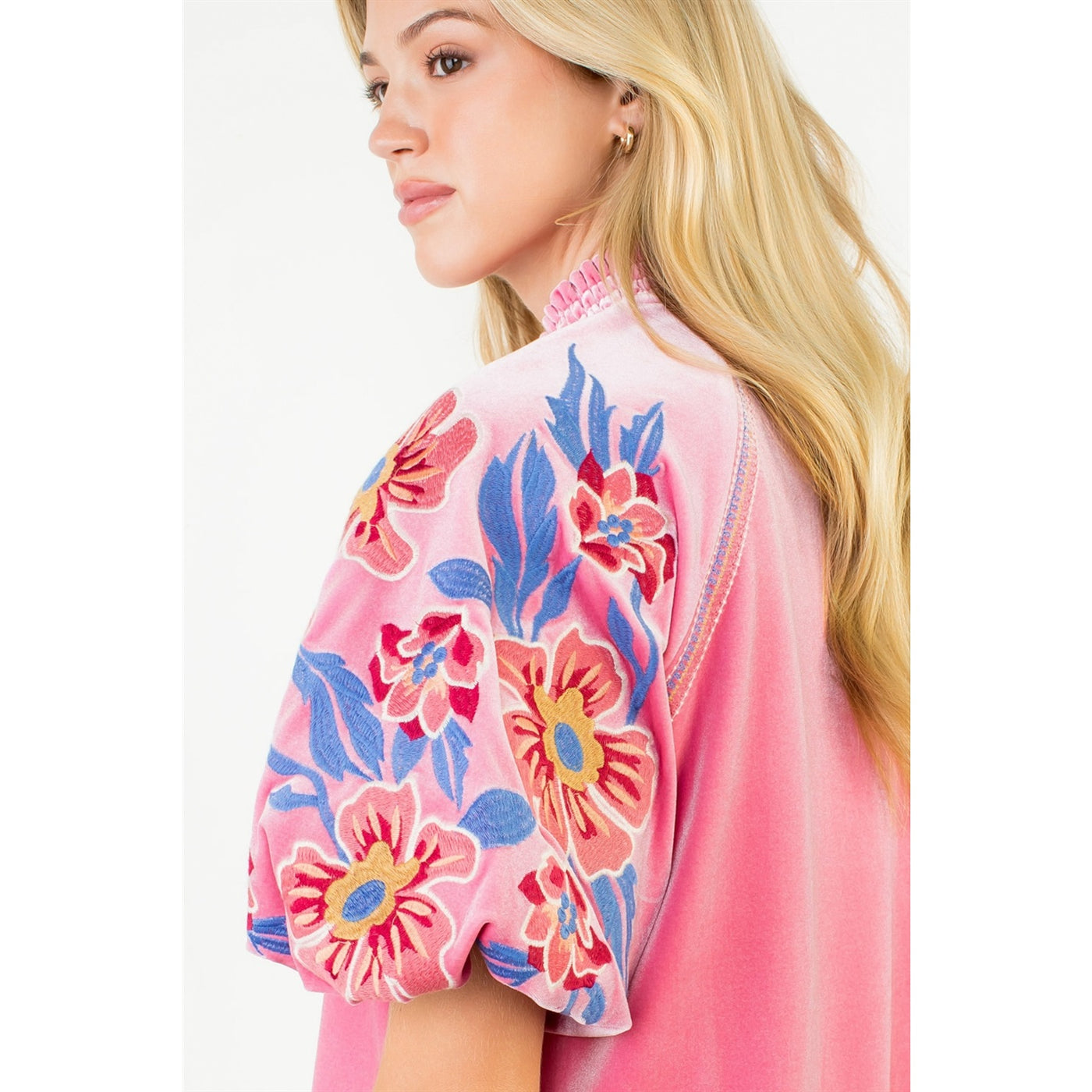 Pink Velvet Floral Embroidery Top