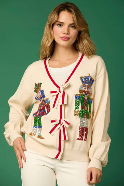 Cream Nutcracker Sequins Cardigan