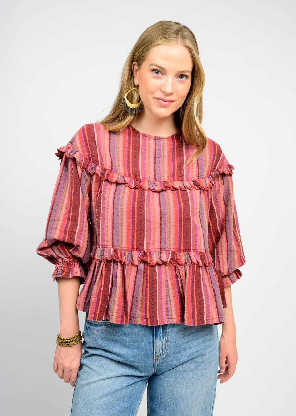 Rust Multi Stripped Tier Top