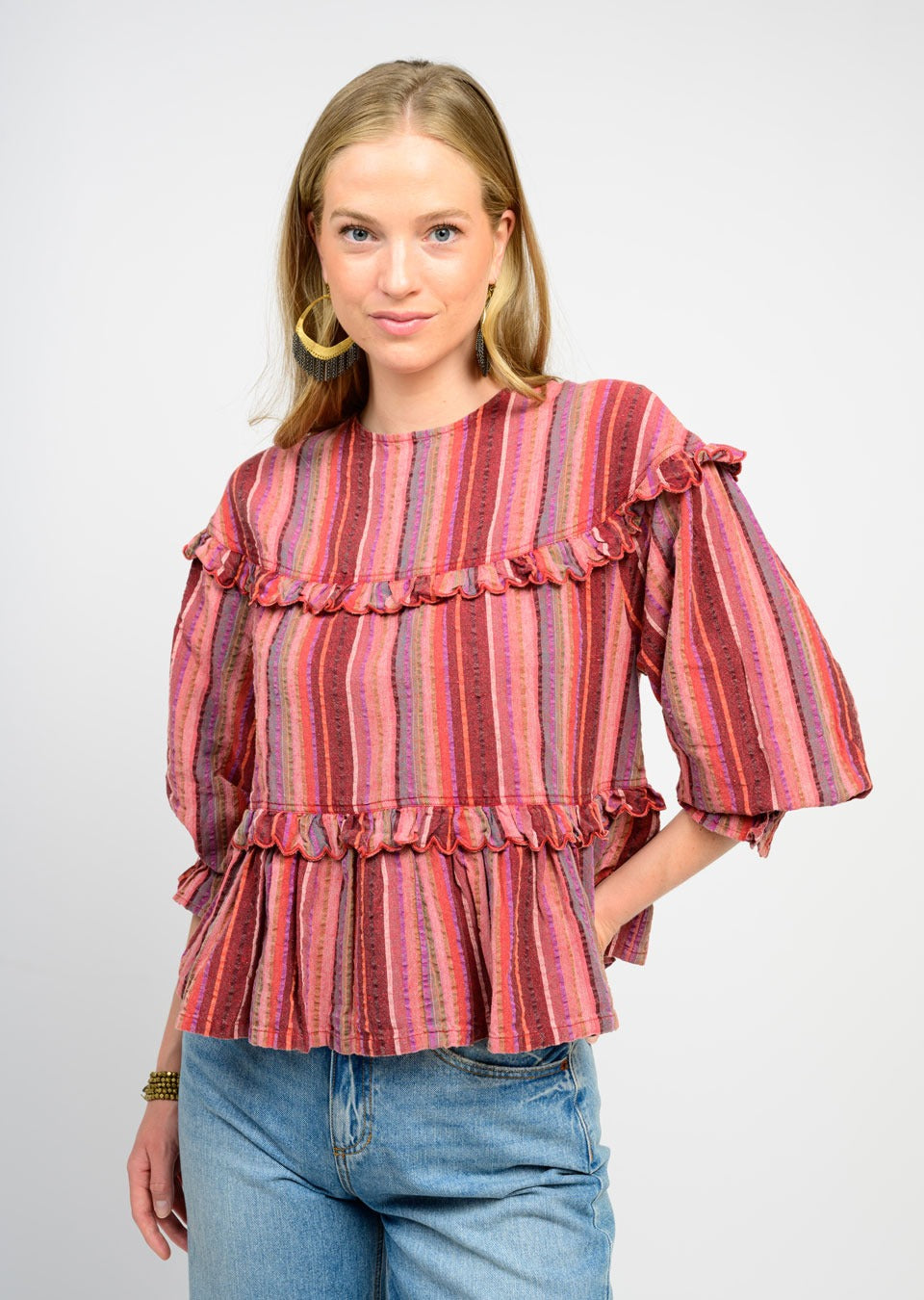 Rust Multi Stripped Tier Top
