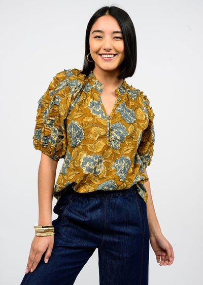 Hydrangea Copper Ruffle Sleeve Top