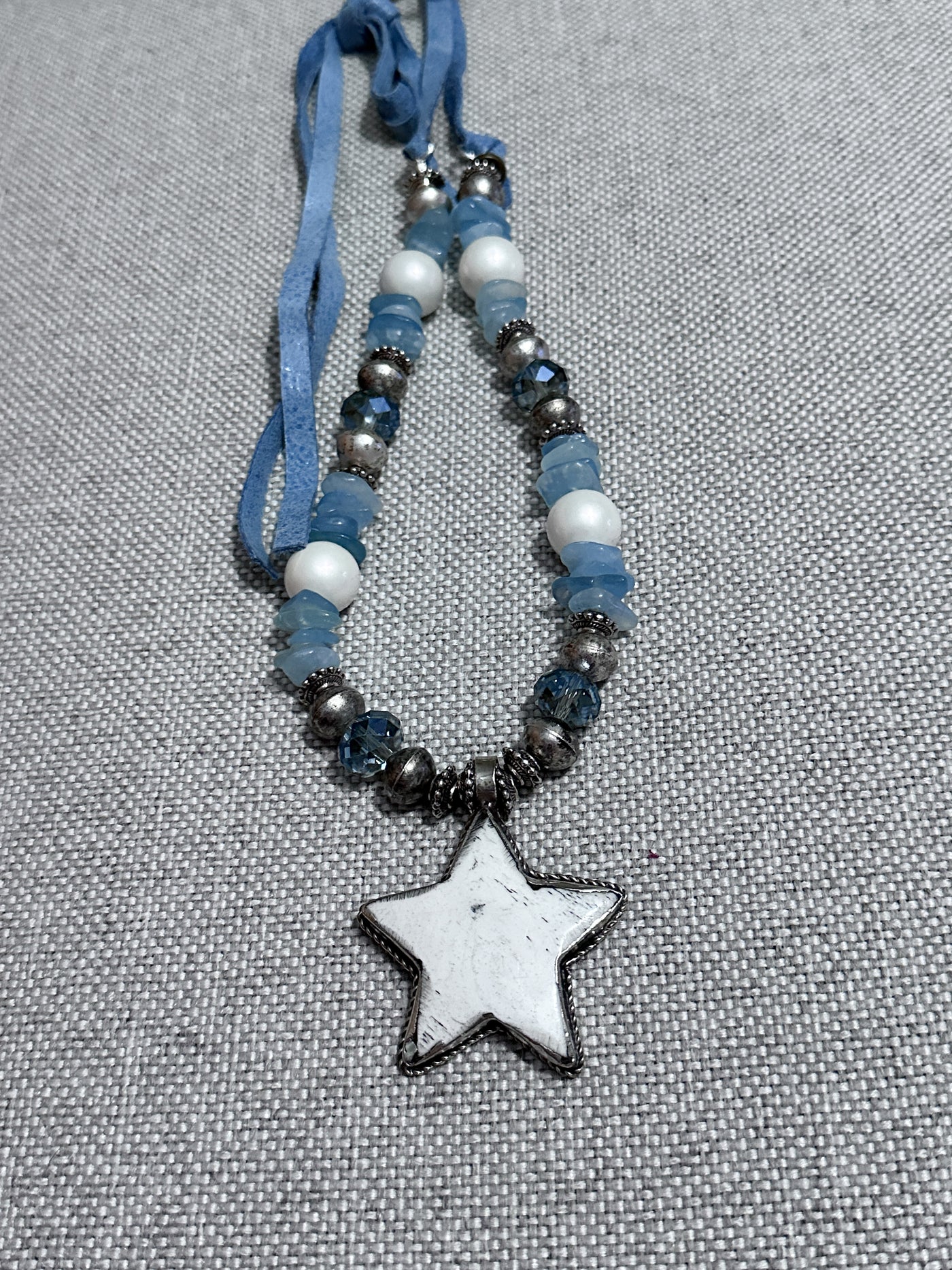 Blue and White Star Necklace