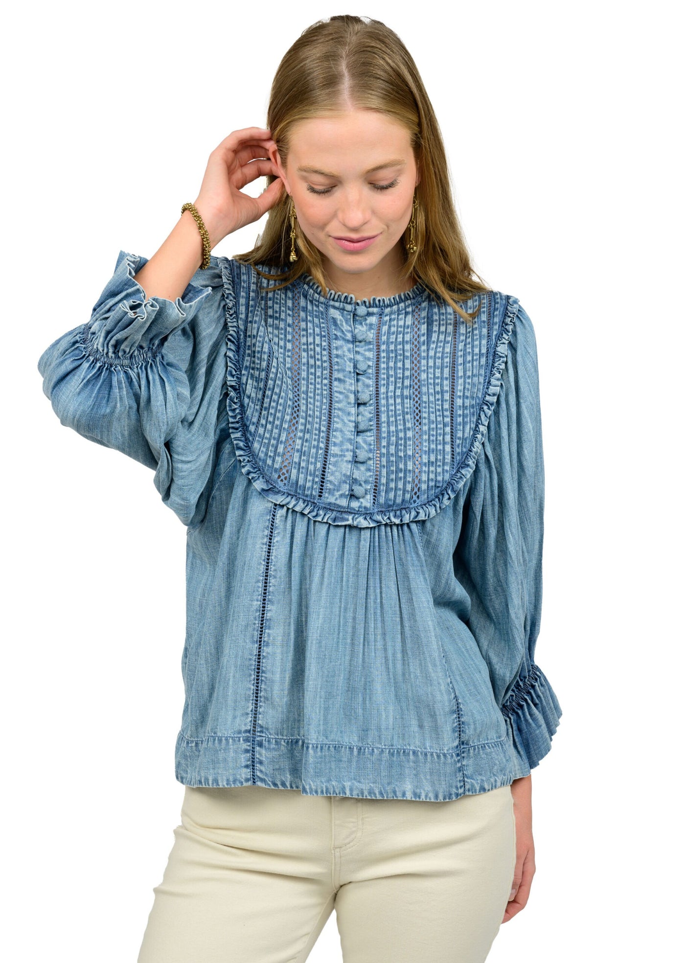 Indigo Ruffle Sleeve Top