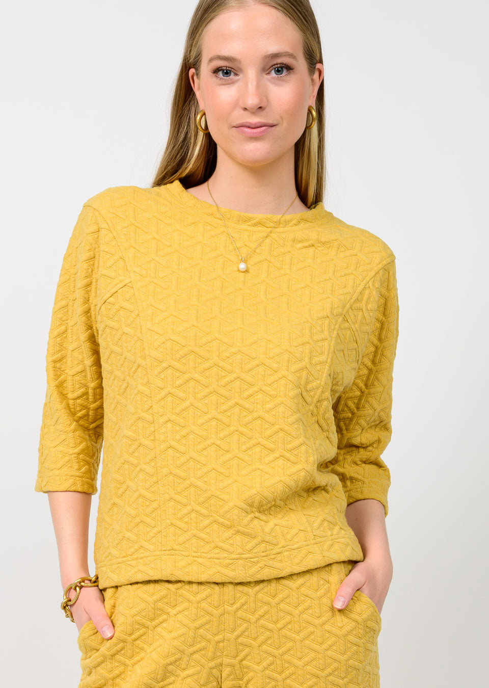 Mustard Quilted Knit Top