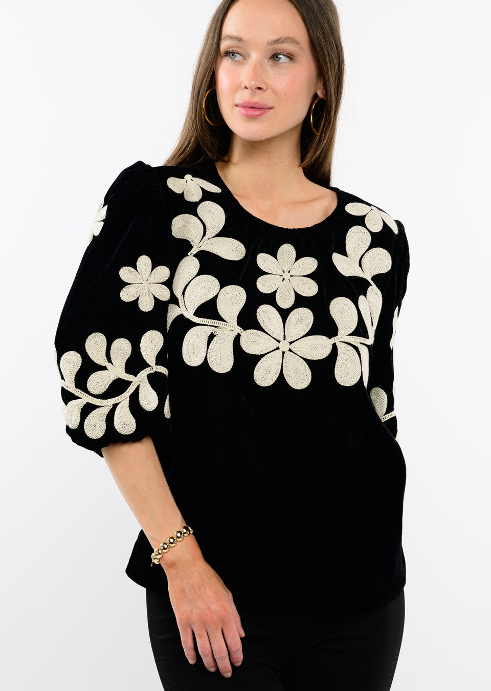 Black Embroidered Velvet Top