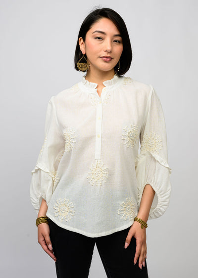 Ivory Hand Emboridered Blouse