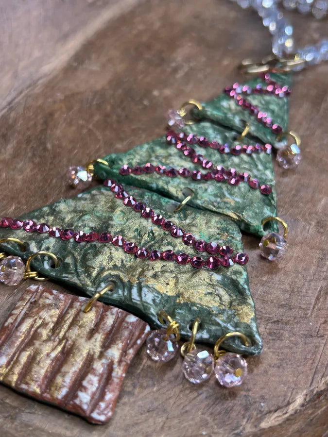 Handmade Christmas Tree Bling Necklace