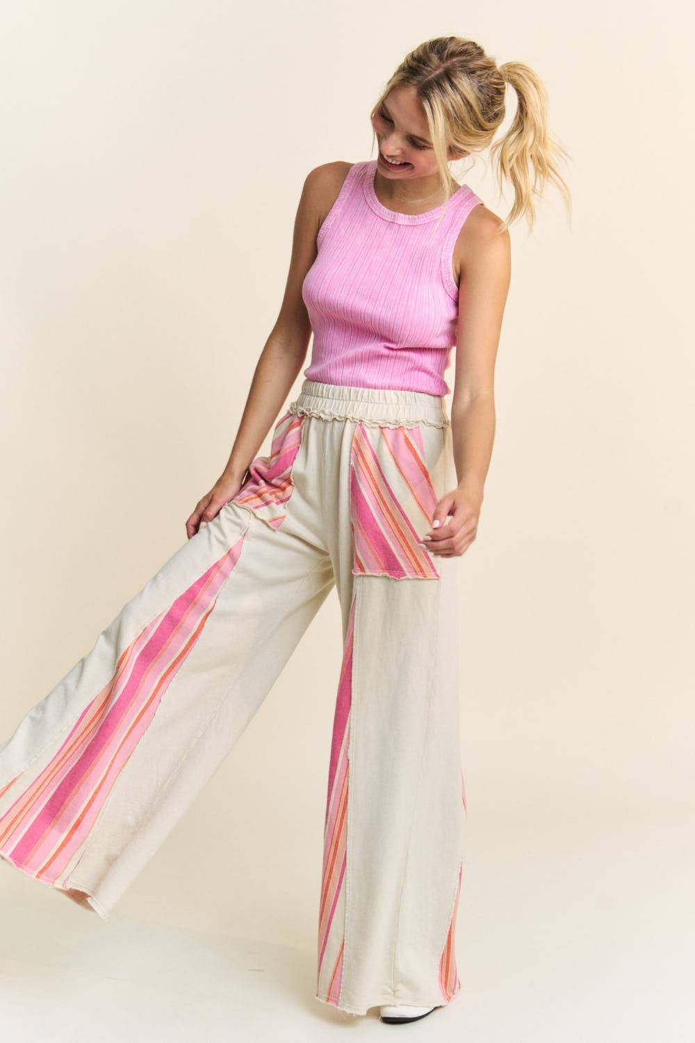 Mineral Wash Striped Flare Pants